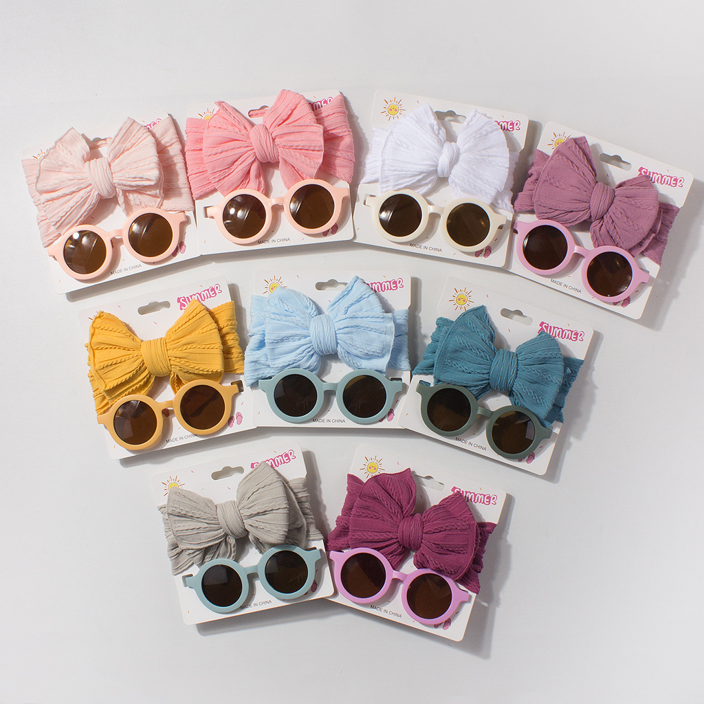 Baby Products Combo - ชุดแว่นตาคาดศีรษะสำหรับเด็ก แว่นกันแดดเด็ก ชุดสองชิ้น ผ้าคาดศีรษะเด็ก ผ้าคลุมศีรษะเด็ก ชุดกันแดด
