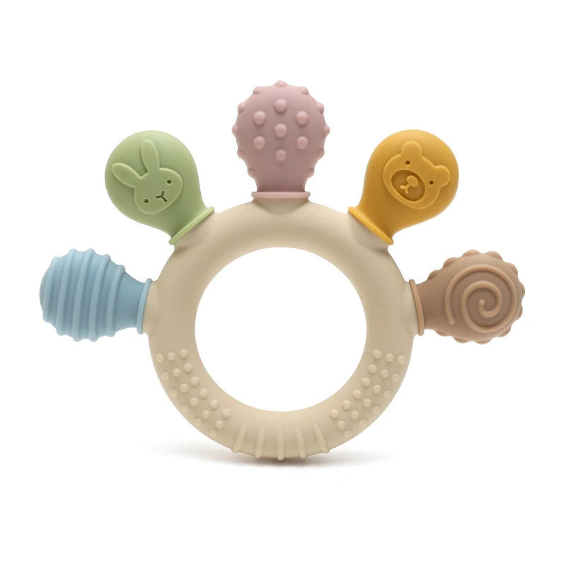 Baby Products Application - ยางกัดซิลิโคนหลากสีสำหรับเด็กทารก ของเล่นกัดบรรเทาอาการปวดฟัน 0-12 เดือน ลูกปัดกัดเสริมพัฒนาการประสาทสัมผัส บรรเทาอาการปวดเหงือก